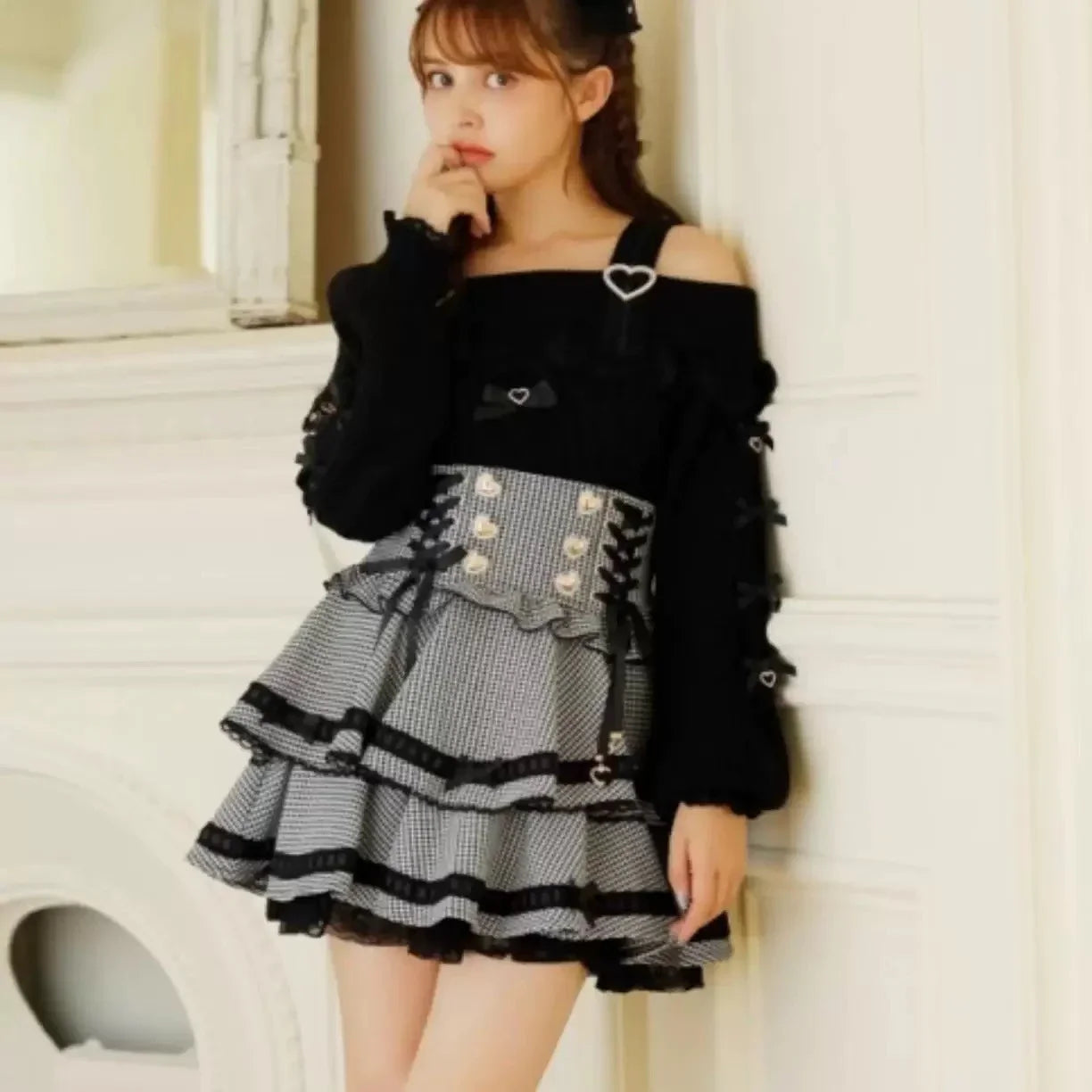 Japanese Sweet Bow Long-sleeve Knitted Pullover Sweater Autumn Winter New Off-shoulder Sexy Lolita Girls Liz Sweater Jumper Top