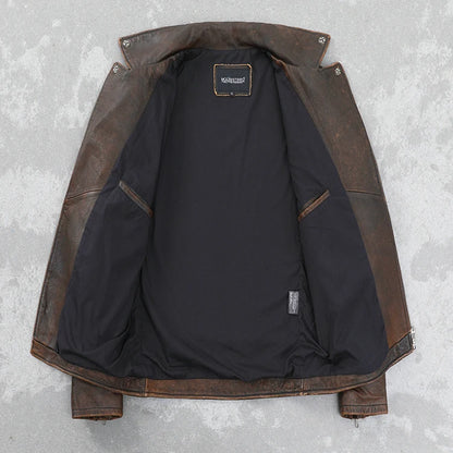 Cowhide Leather Coat Men's Retro Distressed Motorcycle Cycling Clothing Trendy Youth LapeSpring and Autumn Coat
