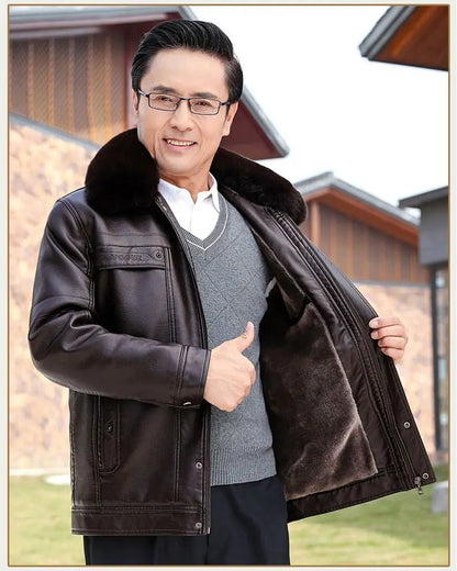 Natural Leather Jacket For Men Fur Thick Loose Plus Velvet Winter Black Leather Coats Male Sheepskin Coat Man With Fur Collar