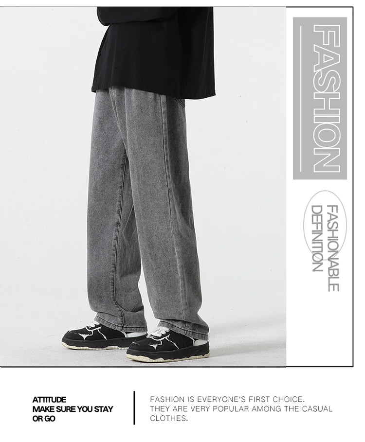 Jeans men's spring and summer 2025 new style trend straight versatile casual pants loose wide-leg mopping trousers