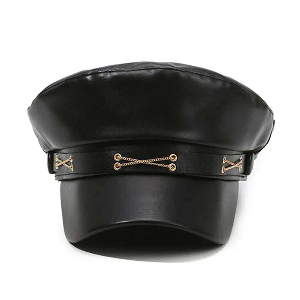 New Women's PU Leather Beret Hat Vintage England Flat Top Newsboy Caps Outdoor Casual Visor Black Artist Fashion Painter Hat