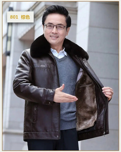 Natural Leather Jacket For Men Fur Thick Loose Plus Velvet Winter Black Leather Coats Male Sheepskin Coat Man With Fur Collar