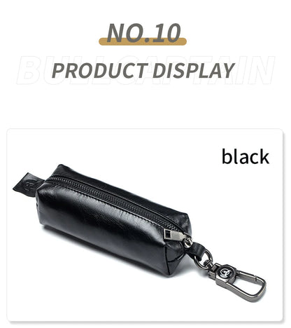 BULLCAPTAIN Genuine Leather Men's Car Keychain Leather Key Case High Quality Men's Butler Key Clip Zipper Two Card Key Case