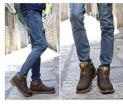 Genuine Leather Men Boots Casual Work Shoes Brown Luxury Brand Autumn Winter Handmade Fashion Male Ankle Boots Bot