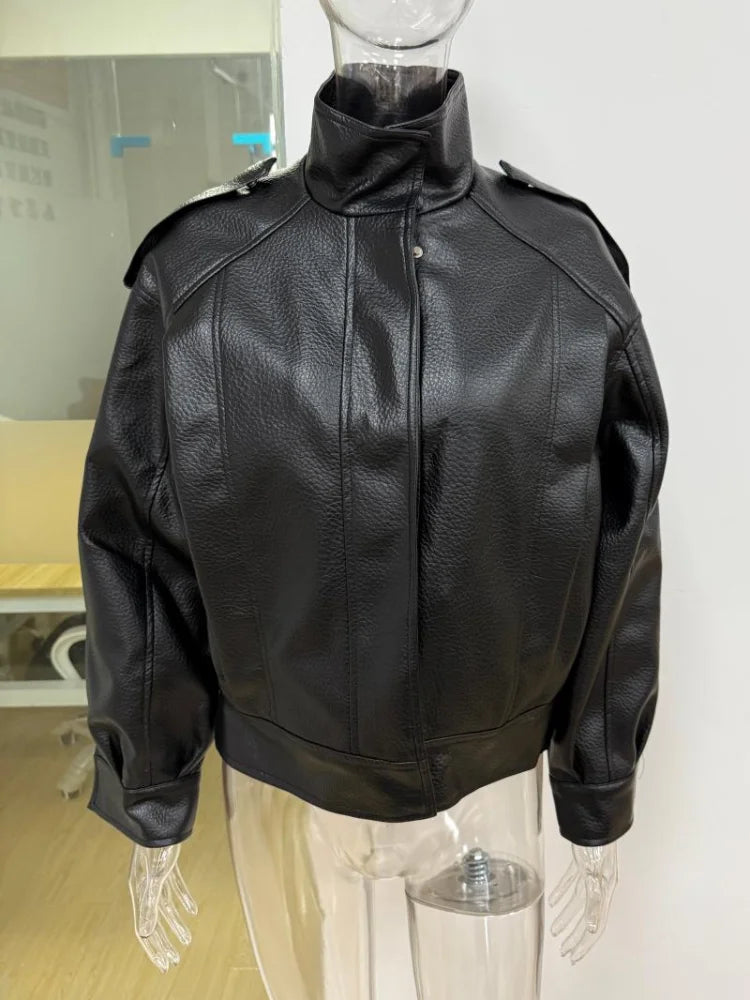 Chic Fashion Pu Leather Jackets Loose Female Short Outerwear Trend Casual High-quality Coats Vintage Motorcycle Fall Street Wear