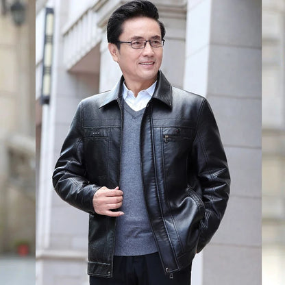 Natural Leather Jacket For Men Fur Thick Loose Plus Velvet Winter Black Leather Coats Male Sheepskin Coat Man With Fur Collar