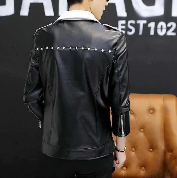 Coats Black Leather Jacket for Men Trendy 2025 Fashion Fashionable Spring Clothes Man Suits and Blazers Menswear Vintage Classic