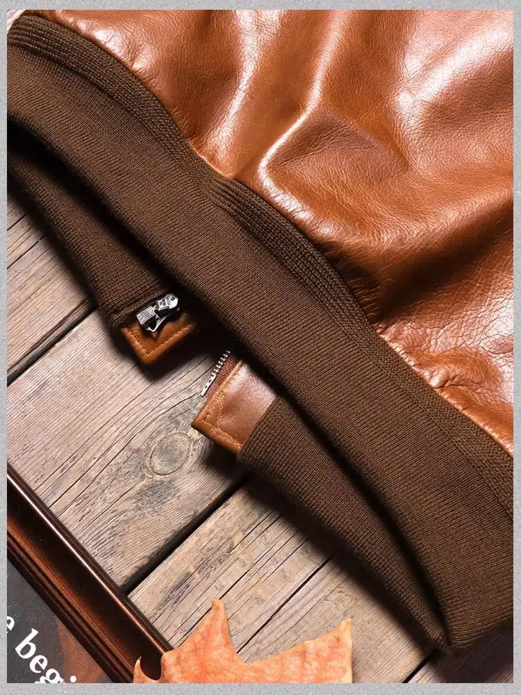 New Classical A-2 Oil Wax Cowhide Men's Genuine Leather Jacket Luxury Brown Excape Bomber Rider  Motorcycle Real Leather Coats