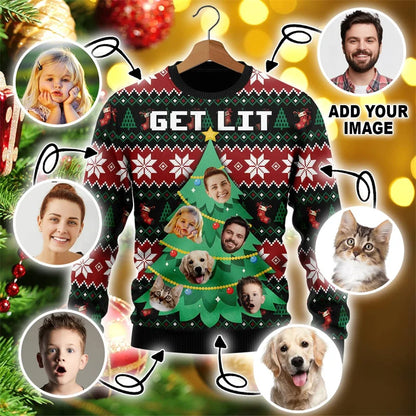 Custom Photo DIY Personalized Characters/Pets Fun Ugly Christmas Sweaters Christmas Gift Tops Couple Party Pullover sweater New