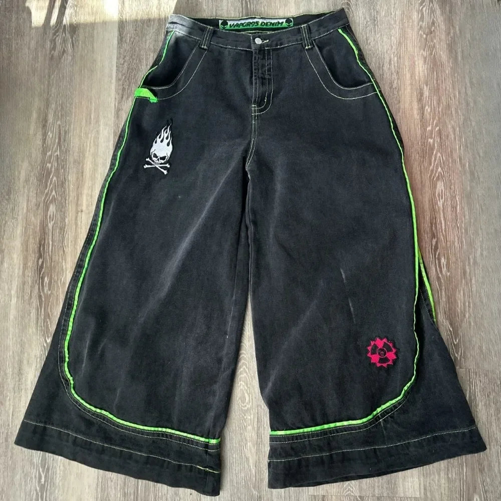 Jeans Spring and Autumn European and American wide-leg loose alien pattern trousers 2024 new high street trend hip-hop men