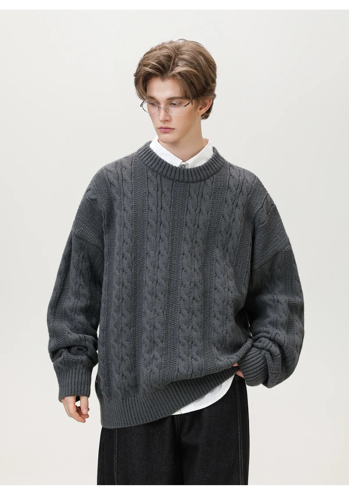 Men Winter Sweaters Men's Thick Twisted Flower Knitted Sweater Autumn Winter Round Neck Pullover Sweater Warm Top Women Sweater