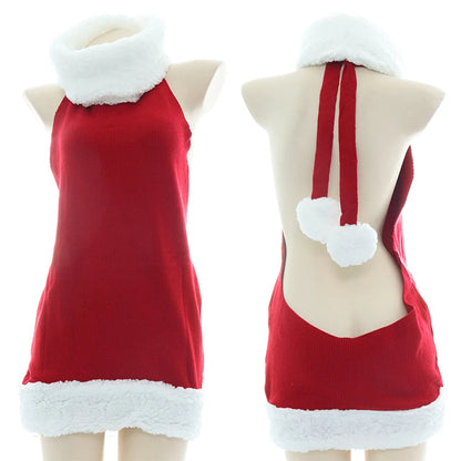Women's Sweater Dress Christmas Pullover Red Backless Knitted Sleeveless Turtleneck Loose Jumper Festival Autumn Winter Sweaters