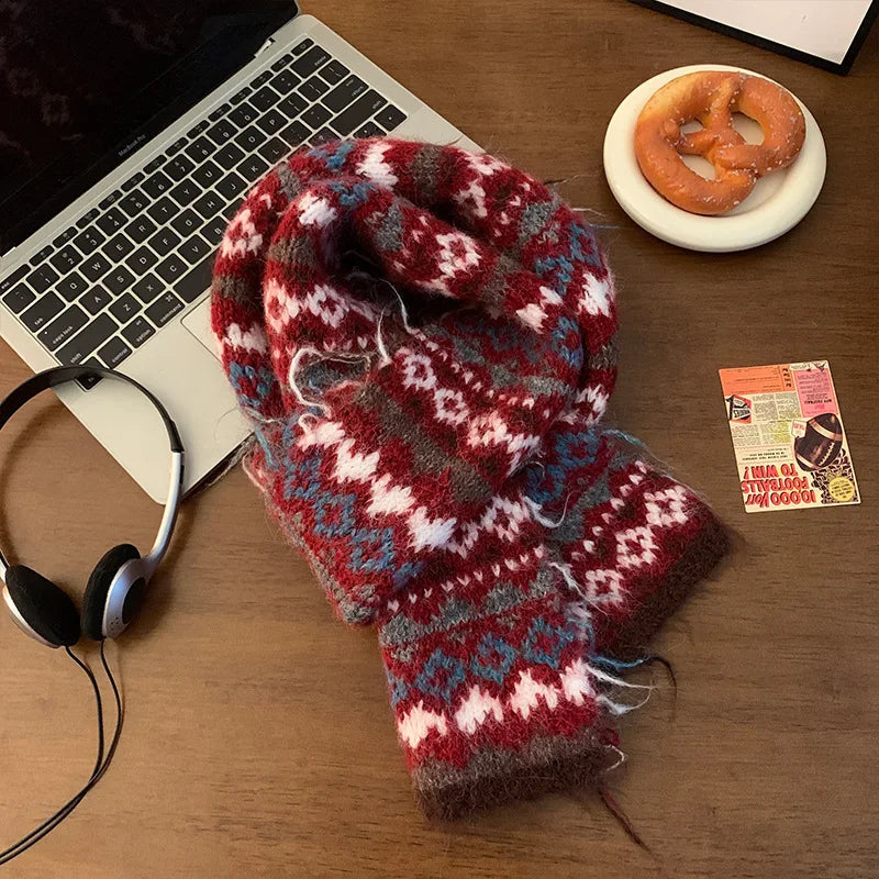 Women's Winter Scarf Sweet Style Warm Scarf Knitted Wool Scarf  Winter High End Retro Thickened Warm Woolen Scarf Fashion Scarf