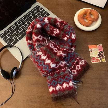 Women's Winter Scarf Sweet Style Warm Scarf Knitted Wool Scarf  Winter High End Retro Thickened Warm Woolen Scarf Fashion Scarf