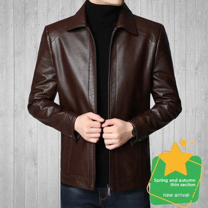 Warmth Thiened Real Leather Jaet Men's Casual Busin Sle eepskin Coat Dad Coat Loose Fit Winter Outerwear