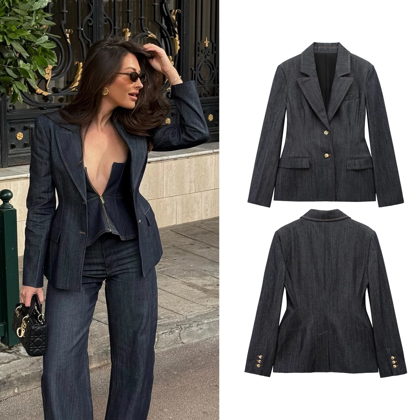Women Casual Denim Blazer Coat Spring Autumn Female Single Breasted Long Sleeve Lapel Suit Jacket With Pockets New Fashion Outwe