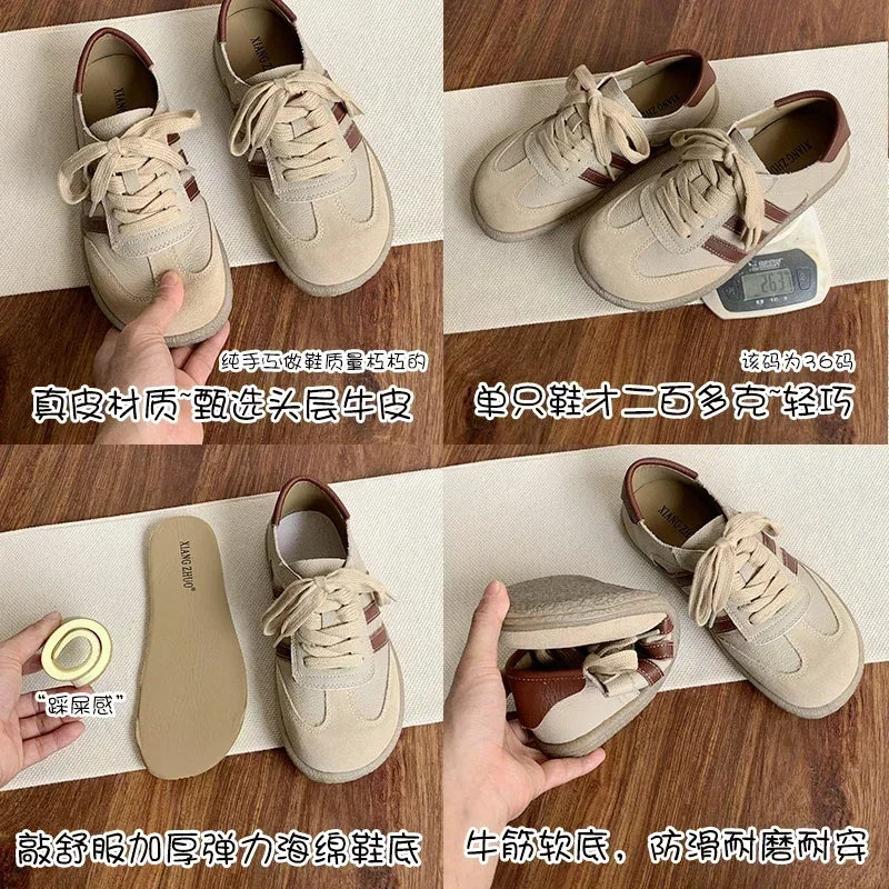 Leather cowhide German training shoes women's college style casual shoes 2025 new soft-soled casual flat-soled sports shoes