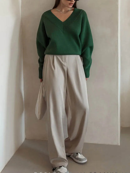 Fashion Sweater Woman Winter 2025 Vintage Oversize Sweaters Female Knitted Top V-neck Jumper Long Sleeve Autumn Women's Pulovers