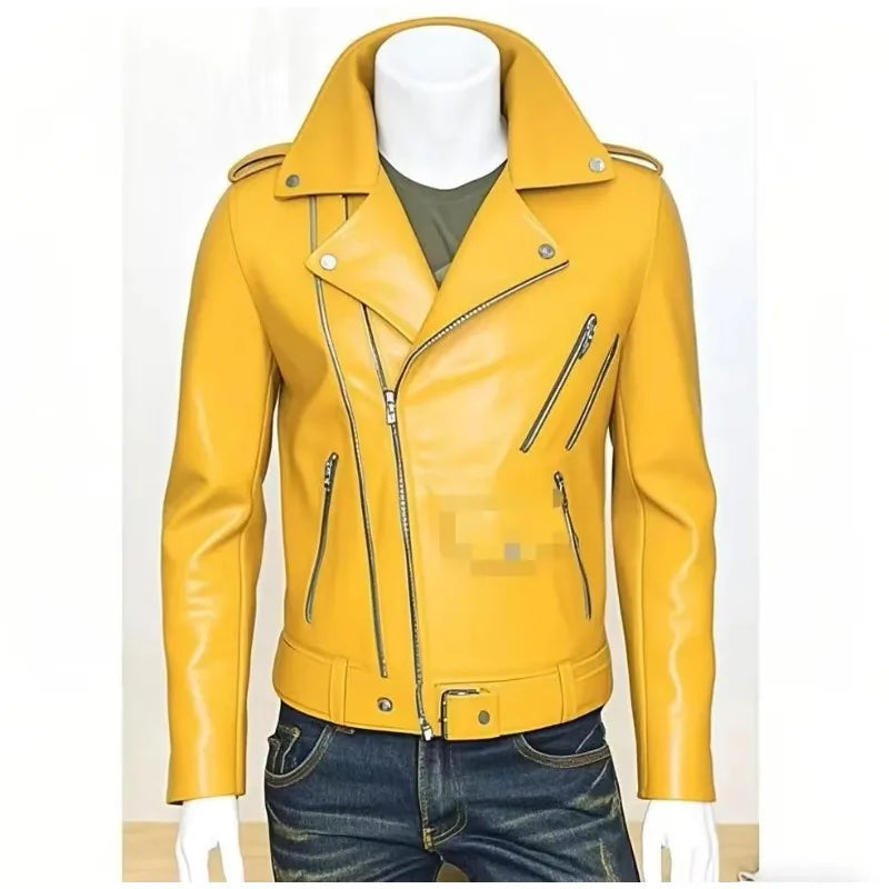 Men's Leather Jacket Fashionable Casual Coat Motorcycle Style Regular Cut Chinese Brand Stock AE New Autumn Winter Collection