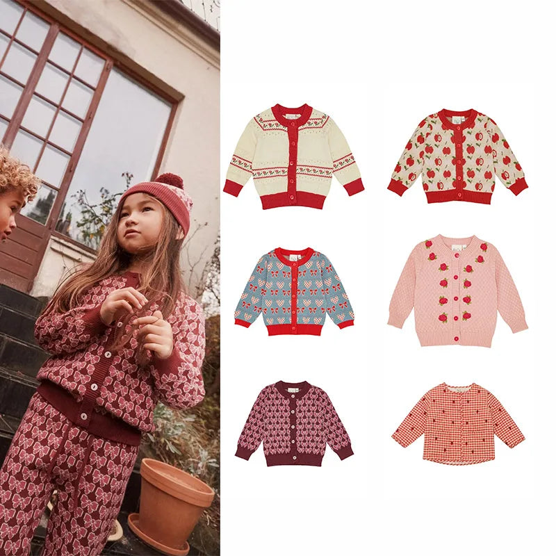 2025 New Winter Strawberry Sweater Boys Girl New Cardigan Jacket Children Clothes Baby Knitwear Cotton Kid Boys Sweaters