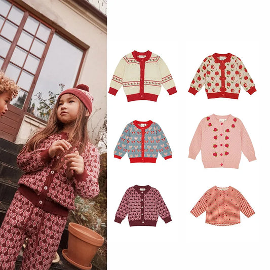 2025 New Winter Strawberry Sweater Boys Girl New Cardigan Jacket Children Clothes Baby Knitwear Cotton Kid Boys Sweaters