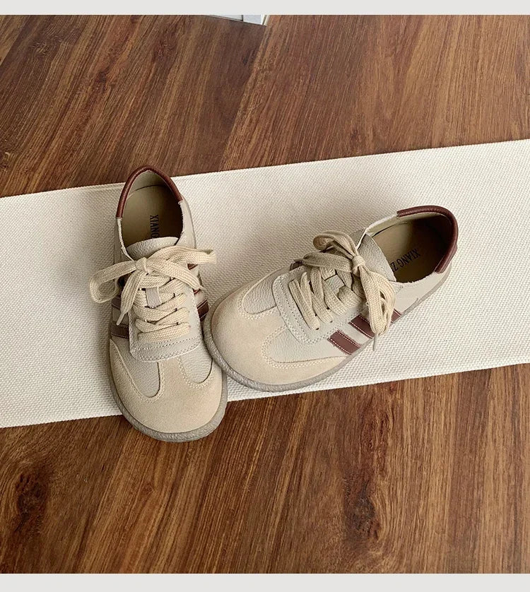 Leather cowhide German training shoes women's college style casual shoes 2025 new soft-soled casual flat-soled sports shoes