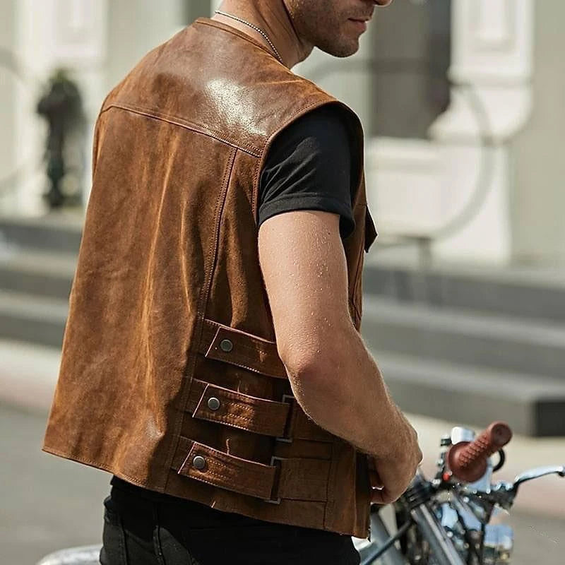 Leather Vest Jacket Men's Motorcycle Style Zipper Slim Sleeveless PU Coats Streetwear Men Clothing Fashion Cycling Short Jackets