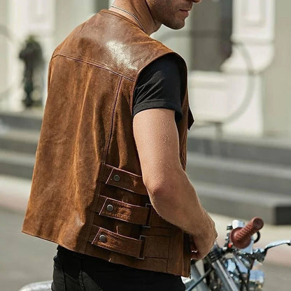 Leather Vest Jacket Men's Motorcycle Style Zipper Slim Sleeveless PU Coats Streetwear Men Clothing Fashion Cycling Short Jackets