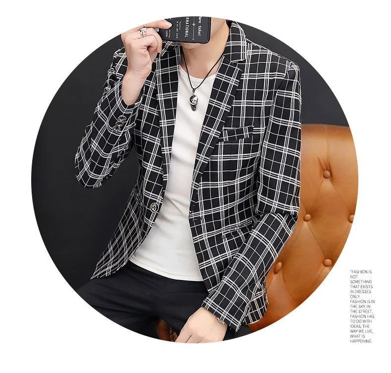 Men's British Style Checkered Suit Casual High-End Spring Autumn Small Plankton Design Handsome Coat