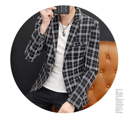 Men's British Style Checkered Suit Casual High-End Spring Autumn Small Plankton Design Handsome Coat