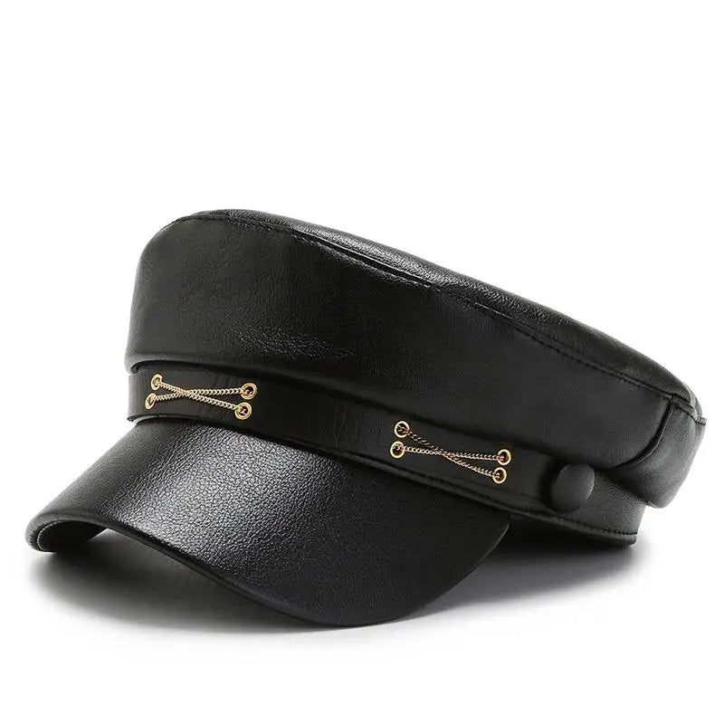 New Women's PU Leather Beret Hat Vintage England Flat Top Newsboy Caps Outdoor Casual Visor Black Artist Fashion Painter Hat