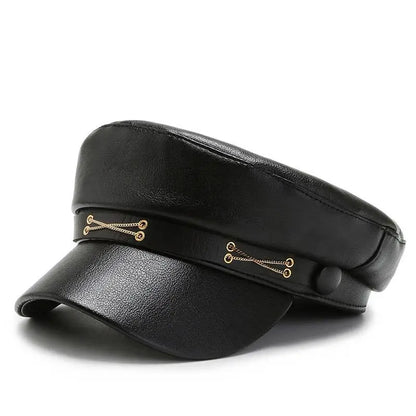 New Women's PU Leather Beret Hat Vintage England Flat Top Newsboy Caps Outdoor Casual Visor Black Artist Fashion Painter Hat