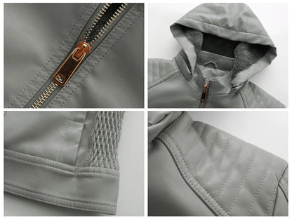 Faux Leather Women Coat Hooded Full Sleeve Slim Fit Solid Sexy Regular Jackets Zipper Casual Splice Coats Thick Warm Jacket