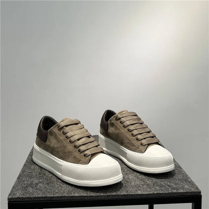 Leather board shoes new lace-up low-top trendy thick-soled versatile sports and leisure shoes