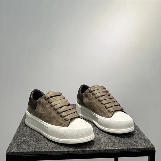 Leather board shoes new lace-up low-top trendy thick-soled versatile sports and leisure shoes