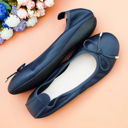2024 Women Leather Breathable Ladies Comfortable Ballet Flats Driving Shoe Fashion Slip on Shallow Loafers Office Flat Boat Shoe