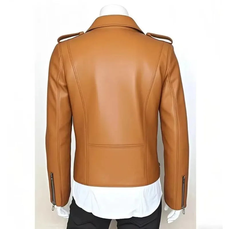 Men's Leather Jacket Fashionable Casual Coat Motorcycle Style Regular Cut Chinese Brand Stock AE New Autumn Winter Collection