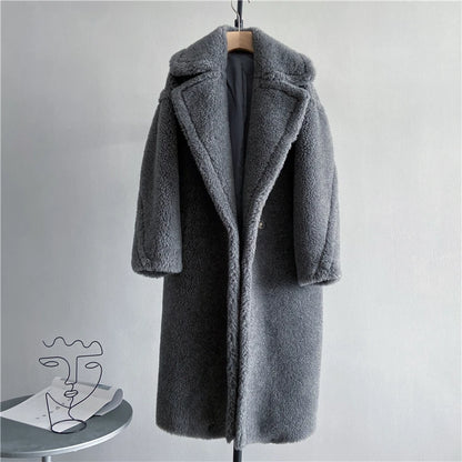 Winter Jacket Women Long Coat  Wool Woven Fabric Thick Warm Outerwear Oversize Fashion Streetwear Teddy Bear Coats