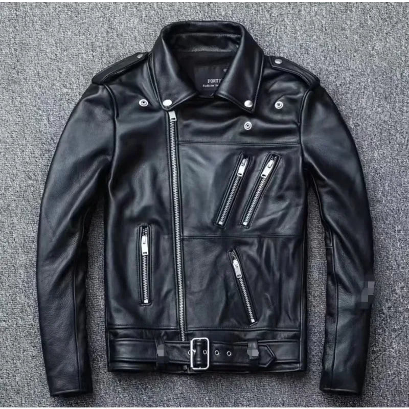 Men's Leather Jacket Fashionable Casual Coat Motorcycle Style Regular Cut Chinese Brand Stock AE New Autumn Winter Collection
