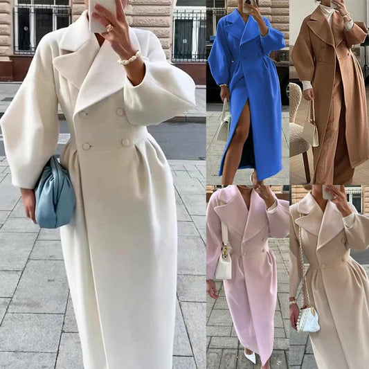 Winter Coat For Women Fashion Solid Loose Lapel Double Breasted Trench Vintage Long Sleeve Jackets Warm Thick Woman New In Coats
