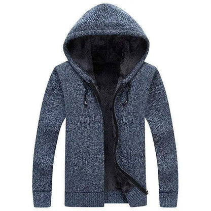 Winter Men Sweatercoat Hooded knit Cardigan Coat Men's Fleece Knitted Sweater Jackets Casual Solid Cardigan Sweater Man Clothes