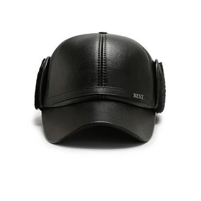 Men's Casual Cuffed Soft Leather Baseball Cap for Middle-Aged and Elderly, Warm for Winter
