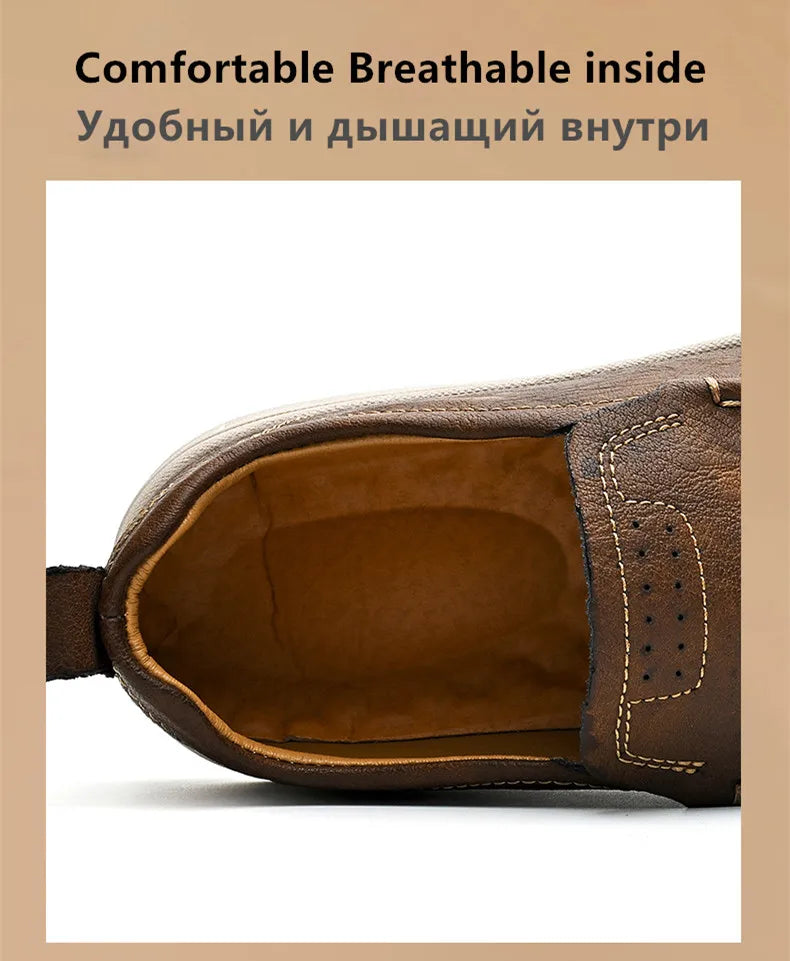 New Leather Men's Loafers Luxury Men Casual Shoes Fashion Lightweight Driving Shoes Breathable Men's Shoes Handmade Flat Shoes