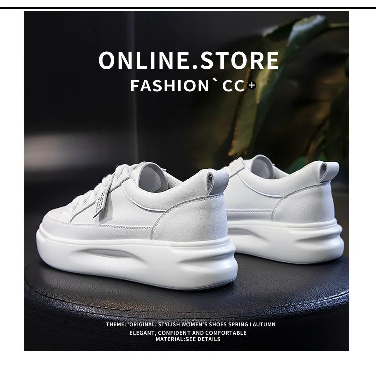 Leather sneakers 2025 Autumn/winter New Single Shoe Thick Soled Women's Shoes Flat Soled Shoes Casual Shoe Women's Board Shoes