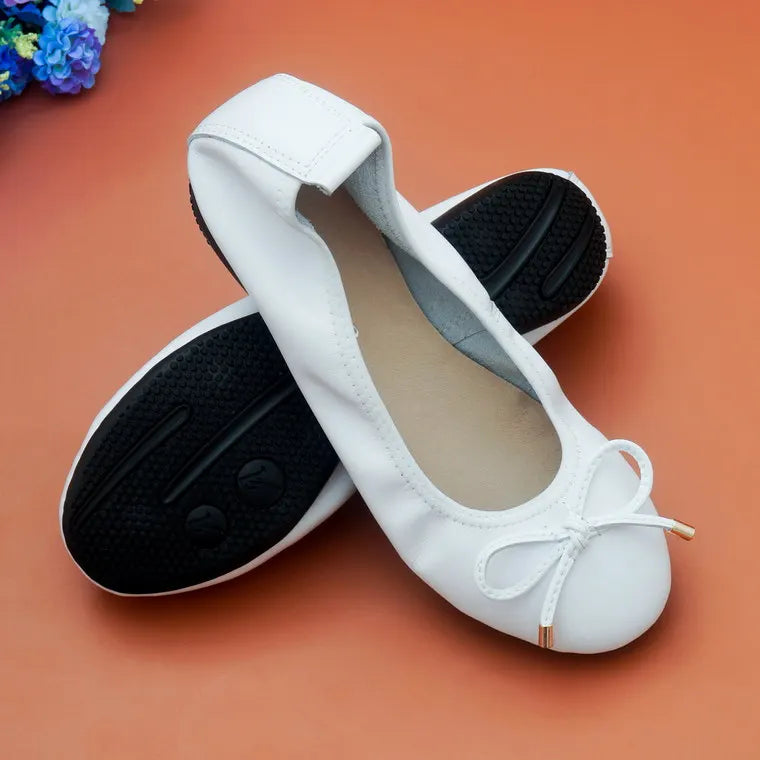 2024 Women Leather Breathable Ladies Comfortable Ballet Flats Driving Shoe Fashion Slip on Shallow Loafers Office Flat Boat Shoe