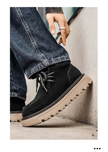 Men's luxury suede leather shoes lace up comfortable ankle boots classic retro leather boots outdoor sports and leisure shoes