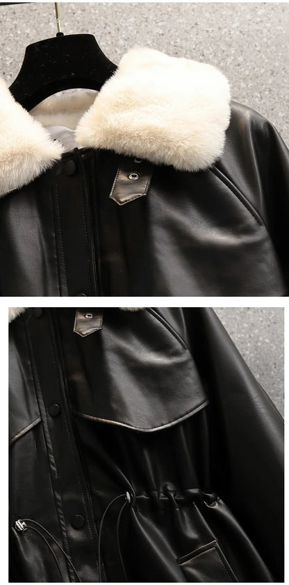 Leather Jacket Women 2022 New Autumn Winter Leather Jackets Female Overcoat Fashion Slim Thicken Warm Parka Outerwear
