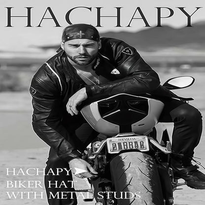 Leather motorcycle cap-adjustable motorcycle skull hat, comfortable fit, fashion motorcycle style bandana, suitable for cycling