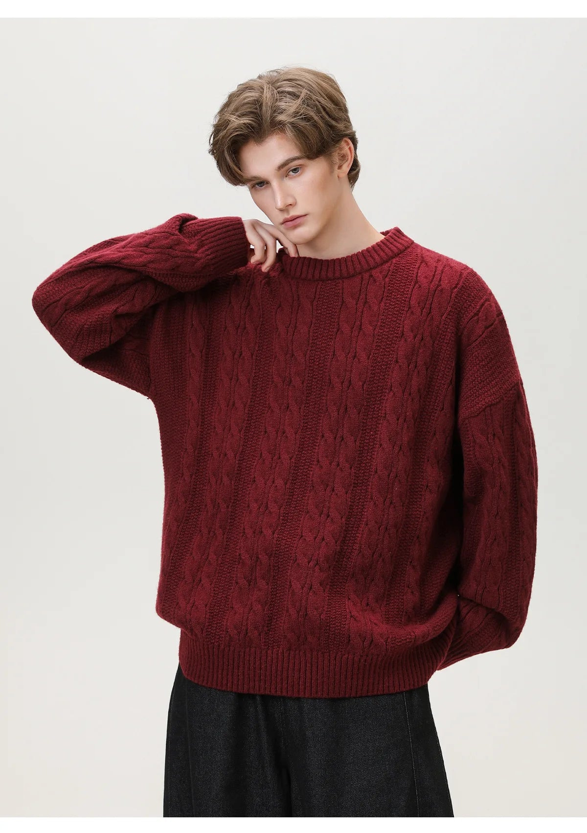 Men Winter Sweaters Men's Thick Twisted Flower Knitted Sweater Autumn Winter Round Neck Pullover Sweater Warm Top Women Sweater