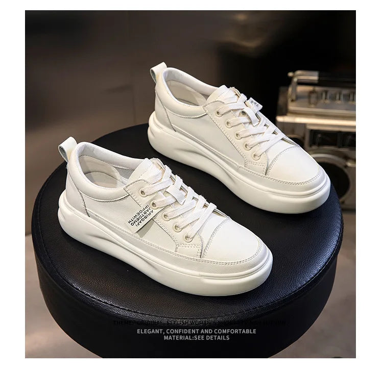 Leather sneakers 2025 Autumn/winter New Single Shoe Thick Soled Women's Shoes Flat Soled Shoes Casual Shoe Women's Board Shoes